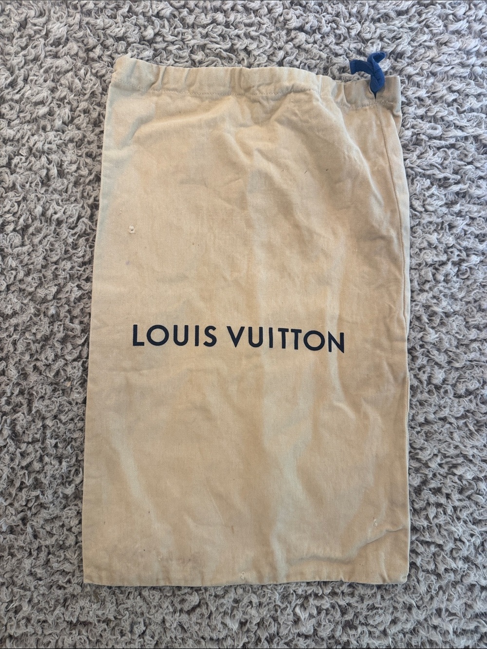 Louis Vuitton Tan Dust Bag with Navy Drawstring and Black Logo
